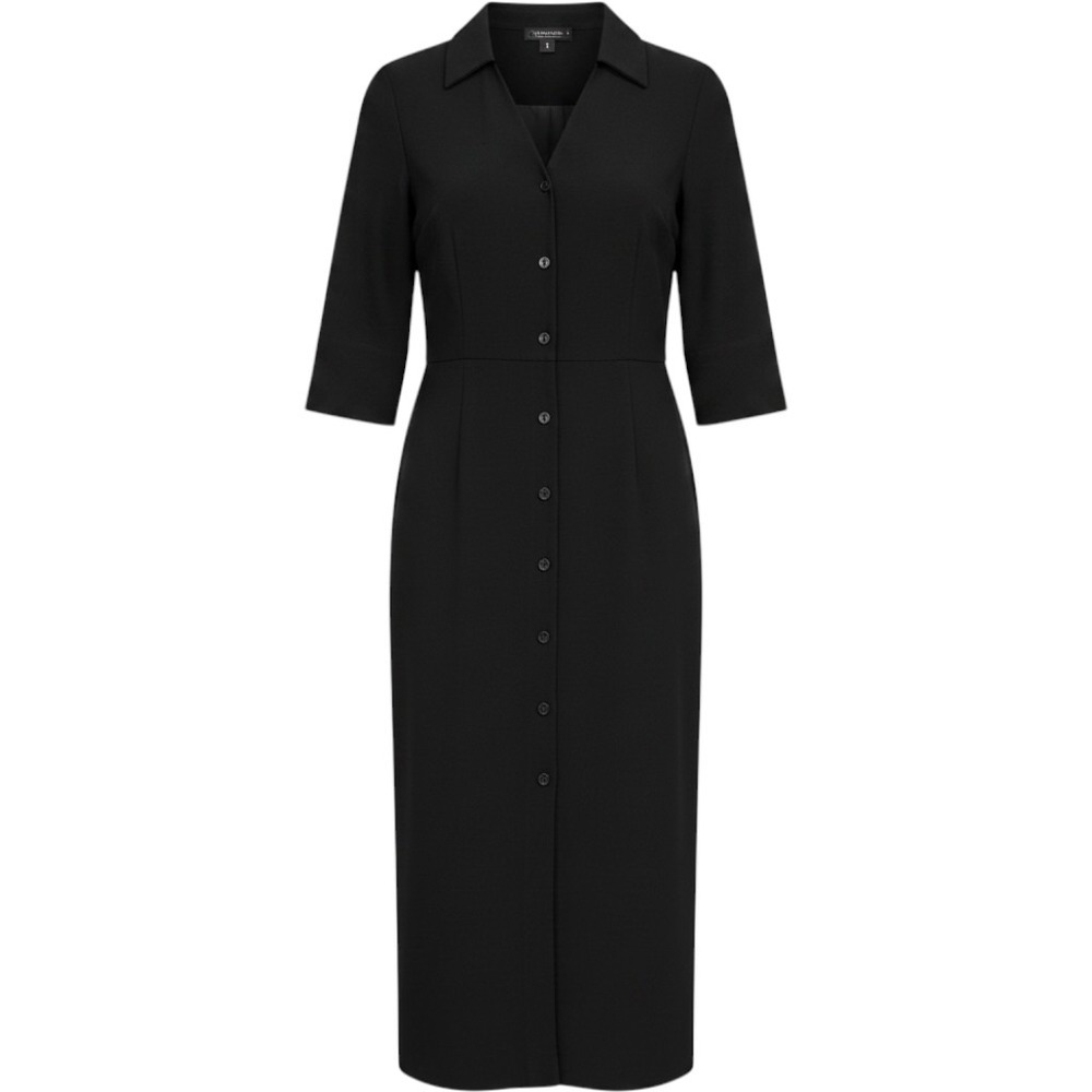Harolds Womens Black Button Down Maxi Dress 3/4 Sleeve Collared Size 2